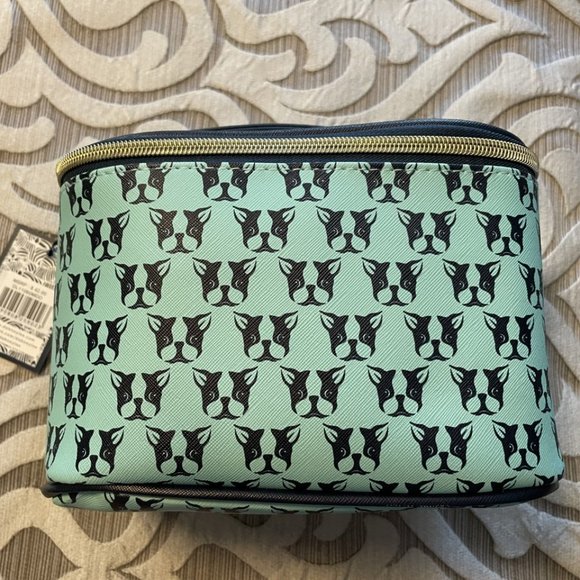 Dabney Lee Handbags - NWT Dabney Lee Cosmetic Makeup Case Bag Boston Terrier Dog Face Aqua Navy Travel